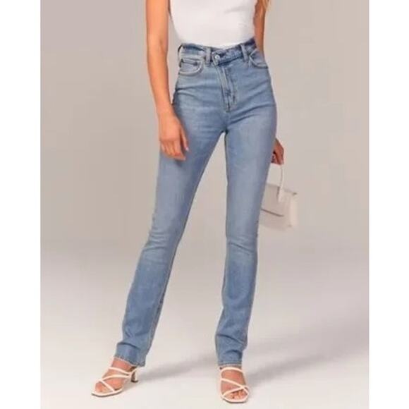Abercrombie '90s Straight Ultra High Rise Crossover Waist Jeans Blue 27 P - Picture 1 of 9